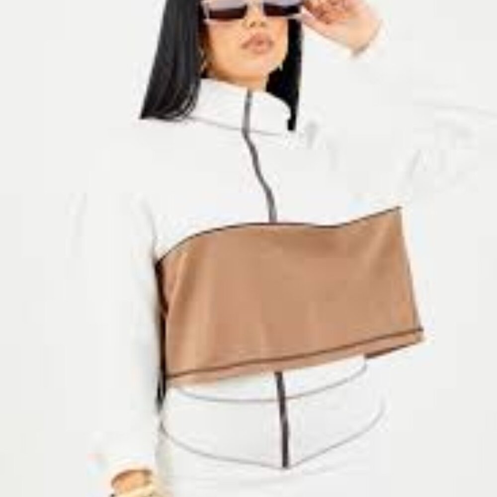 Sorella Color Block Contrast Zip Long Sleeve Pop Over